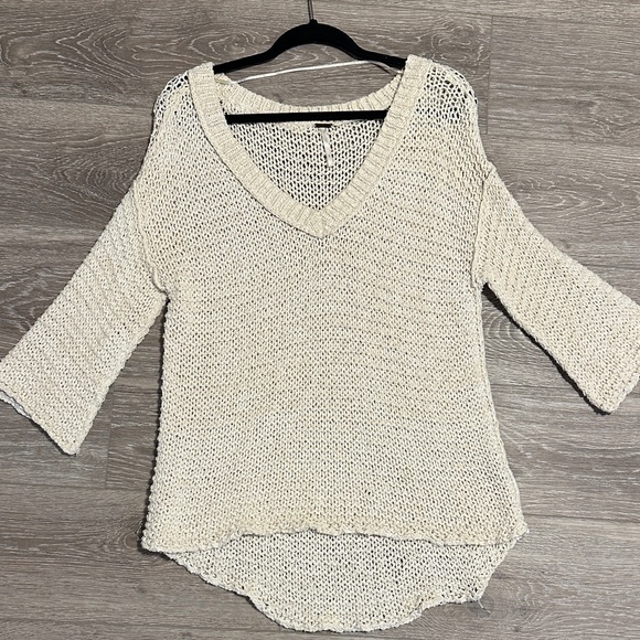 Free People Sweaters - Free People Cream Open-Knit V-Neck Sweater - Size SP